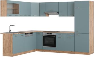Vicco Cocina Esquinera R-line, Roble Azul-gris-dorado, 227 X 287 Cm, Et Roble