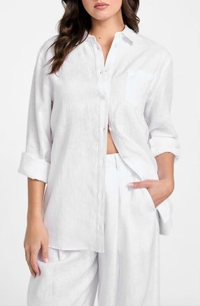 Guess Gen Linen Button-Up Shirt in Pure White at Nordstrom, Size Medium