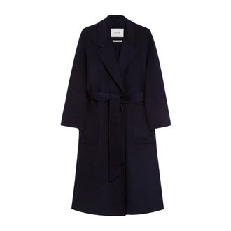 IVY OAK Belted Coats, female, Blue, Size: L Midi Wool Coat with Belt and Pockets