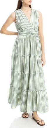 Max Studio Knotted Waist Maxi Dress in Ivy/White Stripe at Nordstrom Rack, Size X-Large