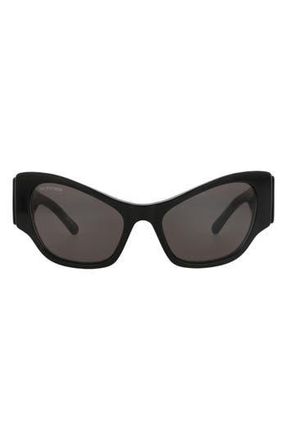 Balenciaga 56mm Cat Eye Sunglasses in Black Black Grey at Nordstrom Rack