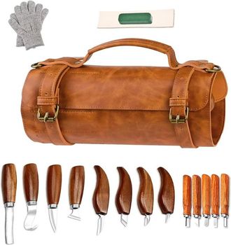 OEM Juego De Herramientas Para Tallar Madera, Estuche De Cuero, 17 Herramientas, Ideal Para Principiantes