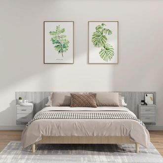 vidaXL Cabecero De Cama Y Mesitas Madera Contrachapada Gris Sonoma Vidaxl
