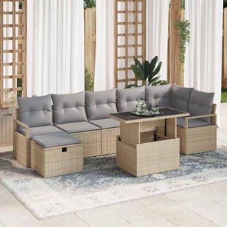 vidaXL Vidaxl - Conjunto De Sof&aacute; De Jard&iacute;n Con Coj&iacute;n 8 Pcs Beige Polirat&aacute;n