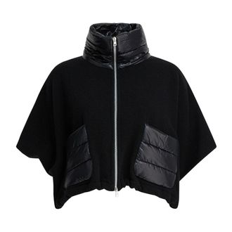Herno Capes, female, Black, Size: L Short Wool and Cashmere Poncho