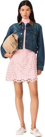 Maje Denim jacket with leather collar in Blue at Nordstrom, Size 40 Eu