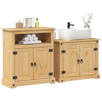 Berkfield Home 2 Piece Bathroom Furniture Set Corona Solid Wood Pine in Brown