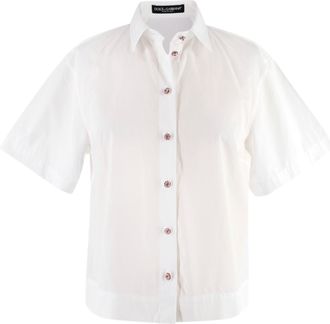 Dolce & Gabbana White Cotton Poplin Shirt with Pink Crystal Buttons Size XS