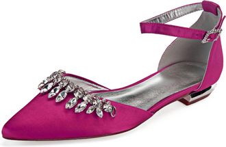 Generic Bridal Flats Womens Pointed Toe Wedding Flats Evening Prom Party Dress Shoes 2Cm,Rose red,10 UK