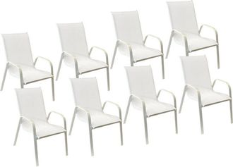 Happy Garden Lote De 8 Sillas Marbella En Textileno Blanco Aluminio Blanco