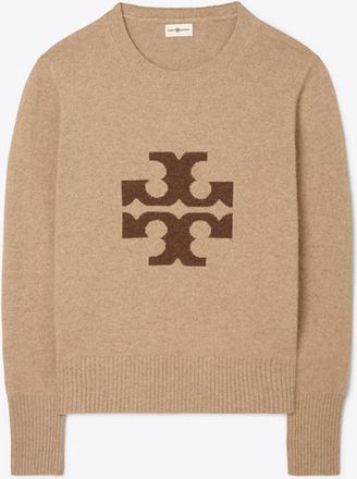 Tory Burch Womens Cashmere Logo Crewneck in Tan, size XS