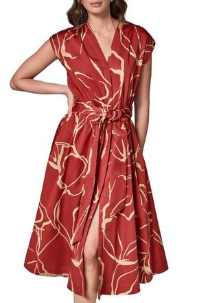 DKNY Abstract Print Stretch Cotton Midi Dress in Sunbaked/Fawn at Nordstrom, Size 14