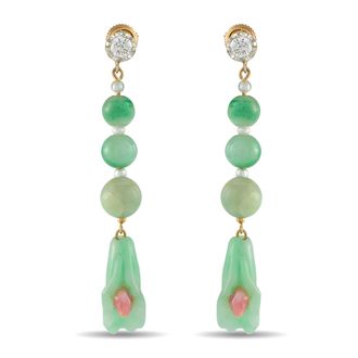 Luxury Bazaar 0.50ct Diamond, Conch Pearl, and Jade Earrings MF25-051826
