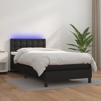 vidaXL Vidaxl - Cama Box Spring Colch&oacute;n Y Led Cuero Sint&eacute;tico Negro 100x200 Cm
