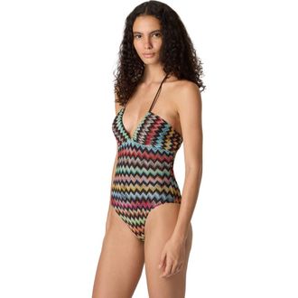 Missoni One-piece Swimsuit In Lam&eacute; Viscose With Micro Zigzag Pattern in Black & Multicoloured at Nordstrom, Size 44 It
