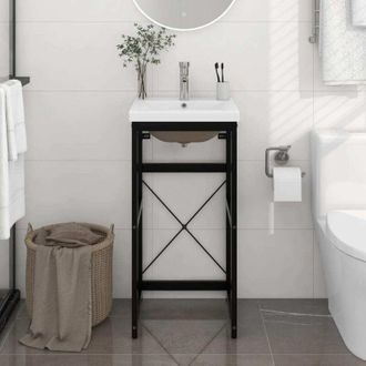 vidaXL Estructura De Ba&ntilde;o Con Lavabo Incorporado Hierro Negro Vidaxl