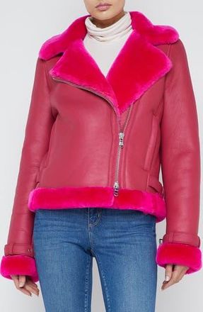 L'agence Niri Genuine Shearling Moto Jacket in Pink Glo at Nordstrom Rack, Size X-Small