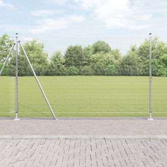 Berkfield Home Welded Wire Fence with 13 Flanged Posts 1.4x50 m Galvanised Steel in Silver