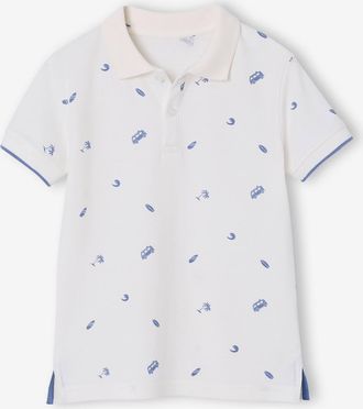 Vertbaudet Jungen Poloshirt mit Allover-Print wollwei&szlig;