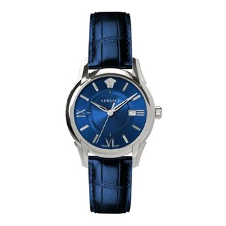 Versace Apollo Horloge - Heren - Accessoires - Blauw - Maat: ONE Size Leer