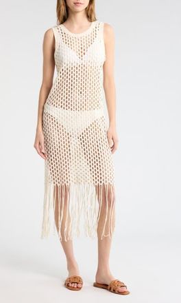 Nordstrom Fringe Open Stitch Cover-Up Dress in Natural at Nordstrom, Size X-Small