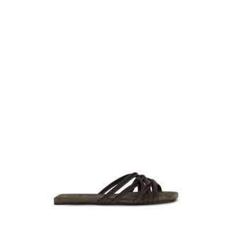 Brunello Cucinelli Brown Calf Leather Bos Taurus Flat Womens Sandals