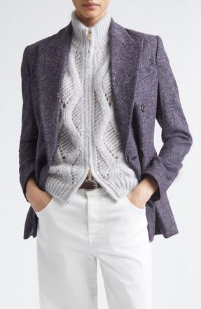Eleventy Double Breasted Sequin Detail Alpaca Blend Blazer in 177 Amethyst at Nordstrom, Size 44