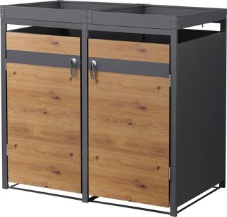 ML Design Ml-design Cobertizo De Exterior Para 2 Cubos De Basura De 240l 132x80x124 Cm Con Aspecto Alerce Mueble Cubrecontenedor De Acero Resistente A La Intemp