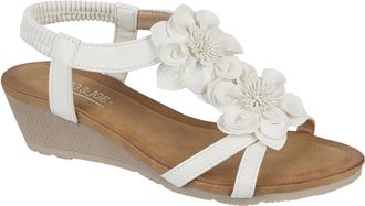 Jo & Joe Ladies Mid Heel Wedge Comfort Sandal with Glitzy Jewels and Elasticated Slingback Strap, Flexible sole sizes 4-8 (White 3, UK Footwear Size System, Ad