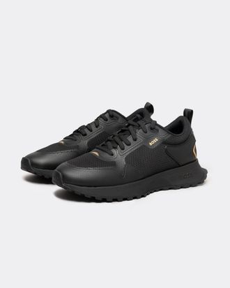 Boss Orange by Hugo Boss Mens Jonah Mixed-Material Trainers with Mesh Details and Branding - Black - Size UK 6