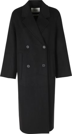 IVY & OAK Black Double-Breasted Relaxed Fit Wool Coat