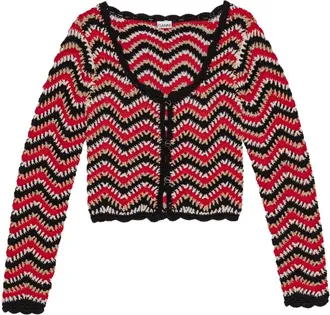 Ganni cropped organic-cotton crochet cardigan - women - Organic Cotton - M - Red