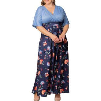 Kiyonna Havana Mixed Media Floral Maxi Dress in Vibrant Navy Florals at Nordstrom Rack, Size 1X