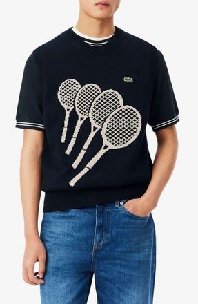 Lacoste Tennis Rackets Jacquard Cotton Sweater Vest in Blackbird/Powder at Nordstrom, Size 4