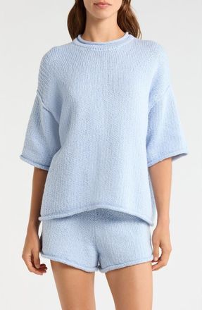 Lunya Cloud Cotton Short Sleeve Sweater in Whisper Blue at Nordstrom, Size X-Large