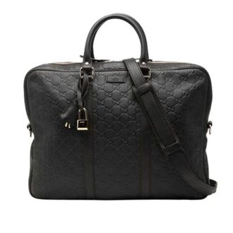Gucci Vintage, unisex, Zwart, ONE Size, Leer, Pre-owned Embossed Leather Briefcase