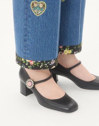 Valentino Garavani Décolleté Mary-Jane Preshoes In Capretto Con Bottone Gioiello 55Mm Donna NERO/CRYSTAL/ROSA 36.5