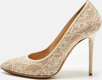 Charlotte Olympia Beige Lace And Mesh Monroe Pointed Toe Pumps