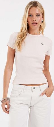 Lacoste T-shirt in cotone a coste rosa chiaro