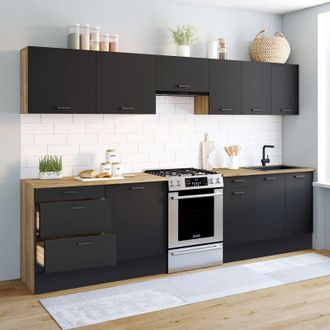 IDMarket Idmarket - Mueble De Cocina Completo 300 Cm Subtil Con Encimera De 9 Elementos En Madera Y Negro
