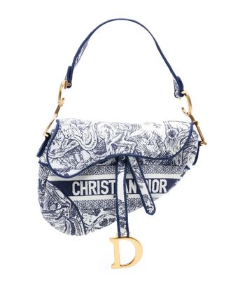 Dior 2020 Canvas Embroidered Toile de Jouy Saddle Bag shoulder bag - Blu