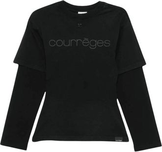 Courr&egrave;ges Logo Print Double Sleeves T-Shirt - Dames - Longsleeves - Grijs - L - Katoen - Tops