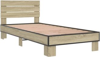 vidaXL Estructura cama madera ingeniería metal roble Sonoma 90x200 cm Vidaxl