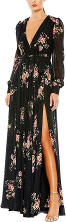 Mac Duggal Floral Print Illusion Gown