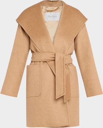 Max Mara Rialto Camel Hair Belted Short Hooded Coat