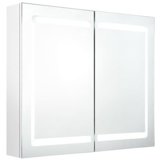 vidaXL Armadietto Bagno Con Specchio E Led Bianco Lucido 80x12x68 Cm - Vidaxl