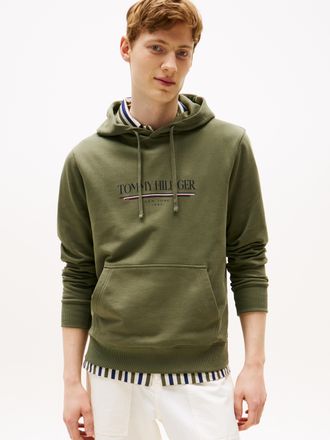 Tommy Hilfiger Hoodie TOMMY HILFIGER BRAND LOVE HILFIGER HOODIE, Herren, Gr. L, gr&uuml;n (battle gr&uuml;n), Sweatware, Obermaterial: 100% Baumwolle, bedruckt, Rippb&uuml;ndchen, 