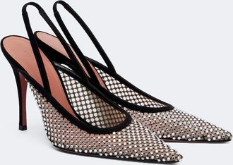 Amina Muaddi Felicia embellished mesh slingback pumps