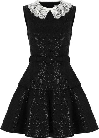 Self Portrait Sequin Boucle Mini Jurk - Dames - Feestkleedjes - Zwart - XS - Pailletten - Kleedjes