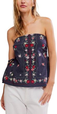 Free People Doily Days Embroidered Strapless Cotton Top in Navy Combo at Nordstrom, Size X-Small